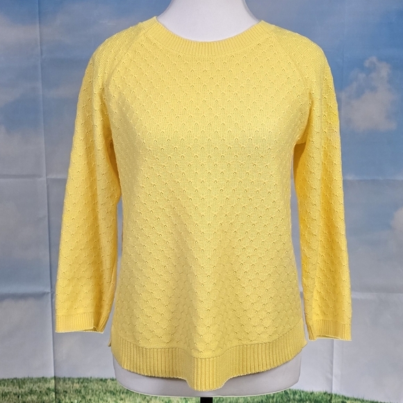 TALBOTS | 100% COTTON LIGHTWEIGHT PRETZEL KNIT CROPPED SLEEVE SWEATER - Picture 2 of 15